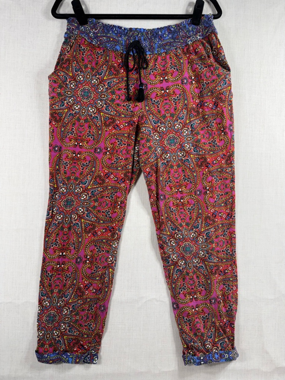 Anthropologie Pink Paisley-Print Drawstring Joggers